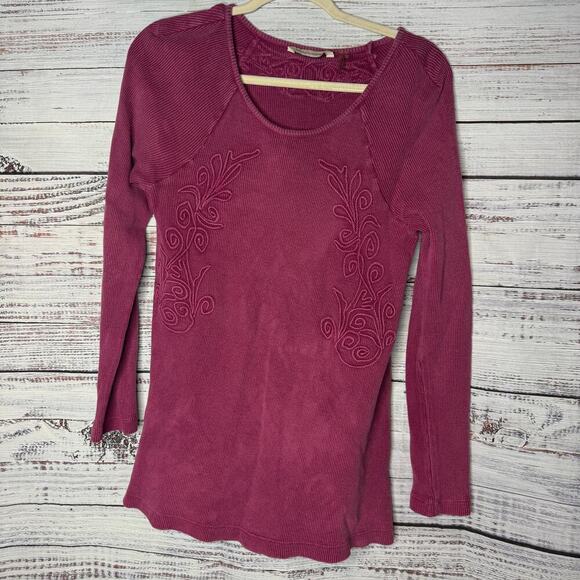 Soft Surroundings Camden Thermal Long Sleeve Top Embroidered Rust Red Sm - Picture 1 of 3